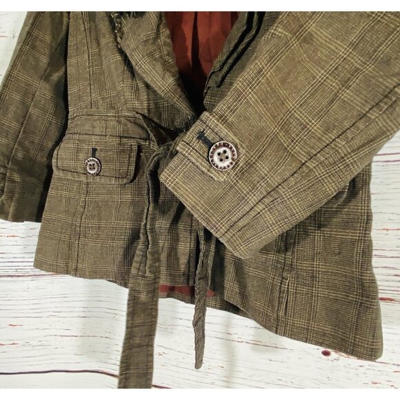Ann Taylor Loft Blazer Jacket Sz 10 Petite Coat Button Front Brown Plaid Short - Picture 8 of 12